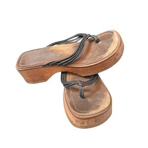 VTG 90s Y2K Candies Wooden Platform Sandal 8 Strappy Thong Style Block Slip On